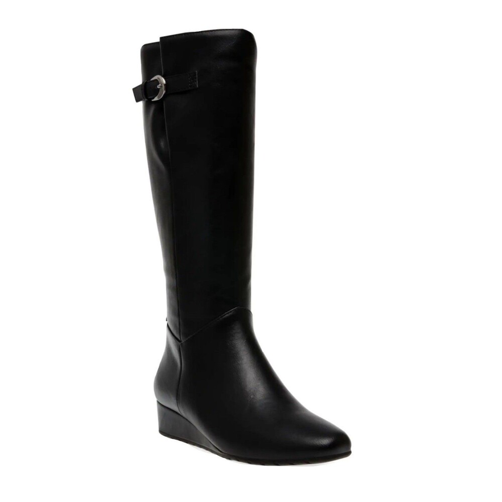 NEW Anne Klein Womens Size 5.5 Black Mollie Tall Wedge Boots Soft Faux Leather